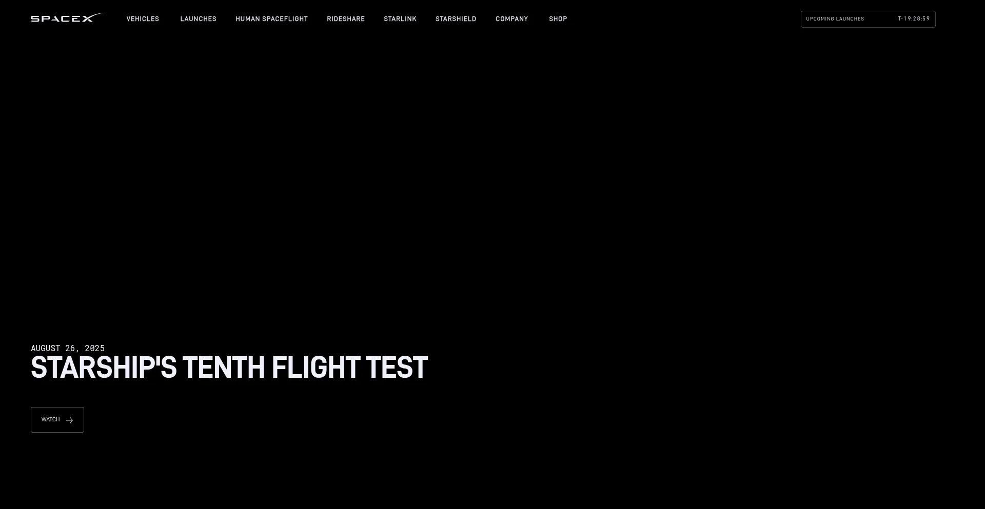 Website screenshot of Spacex.com