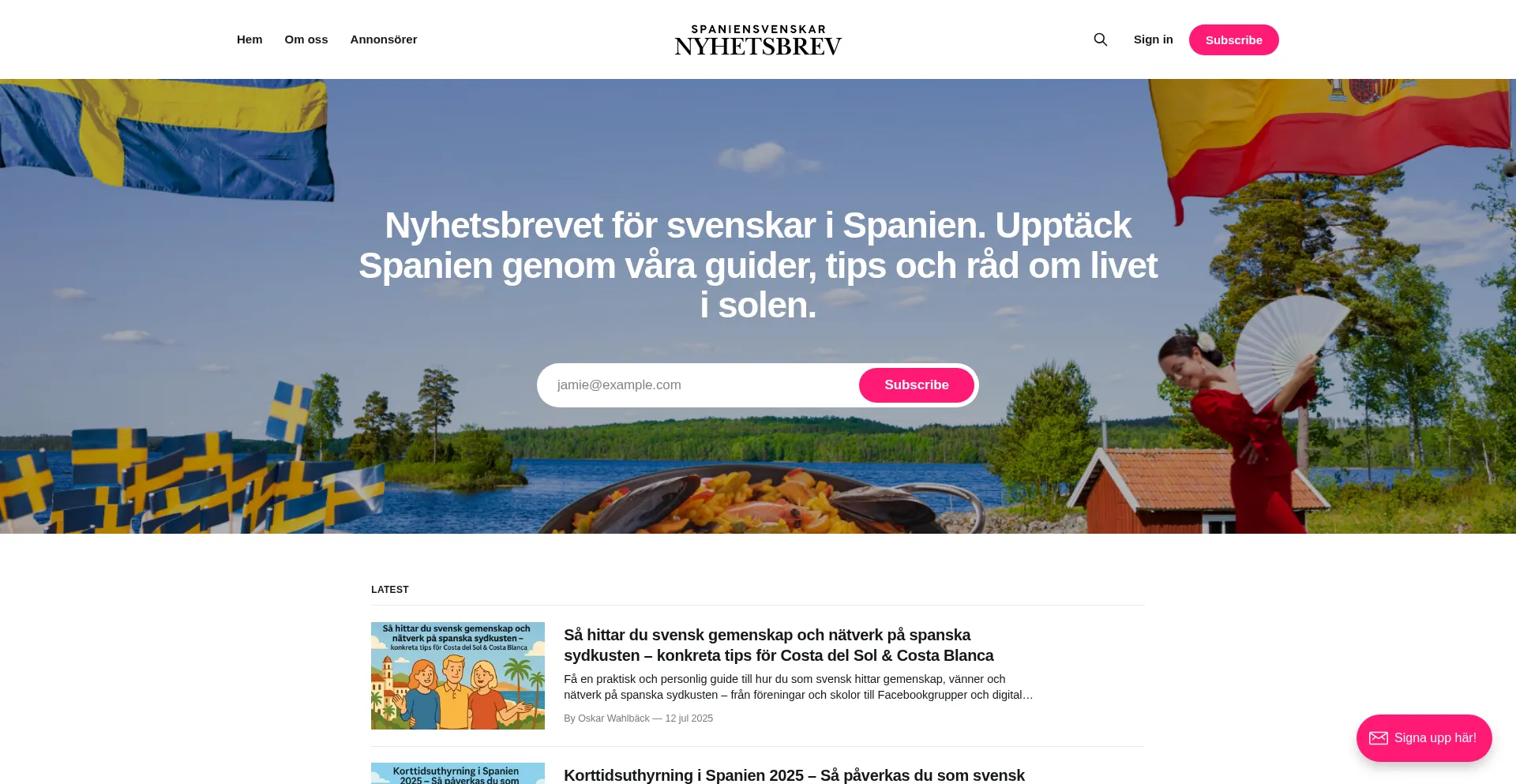 Website screenshot of Spaniensvenskar.se