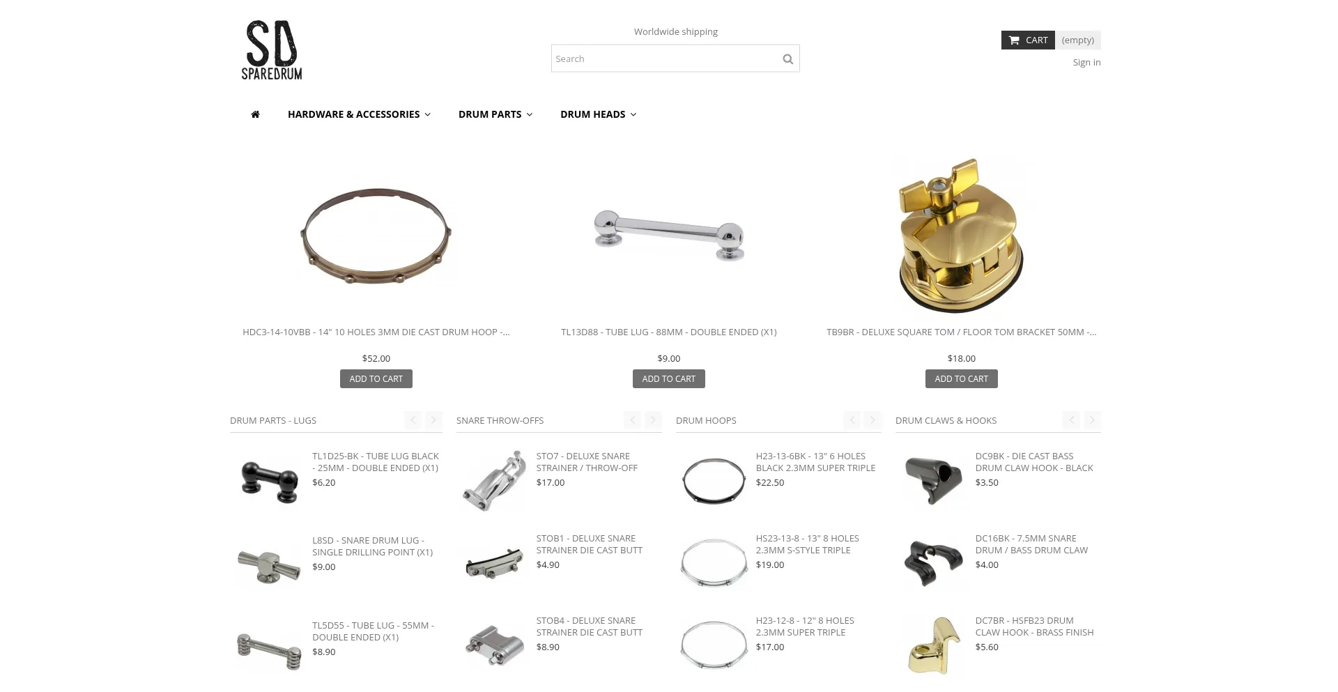 Website screenshot of Sparedrum.com