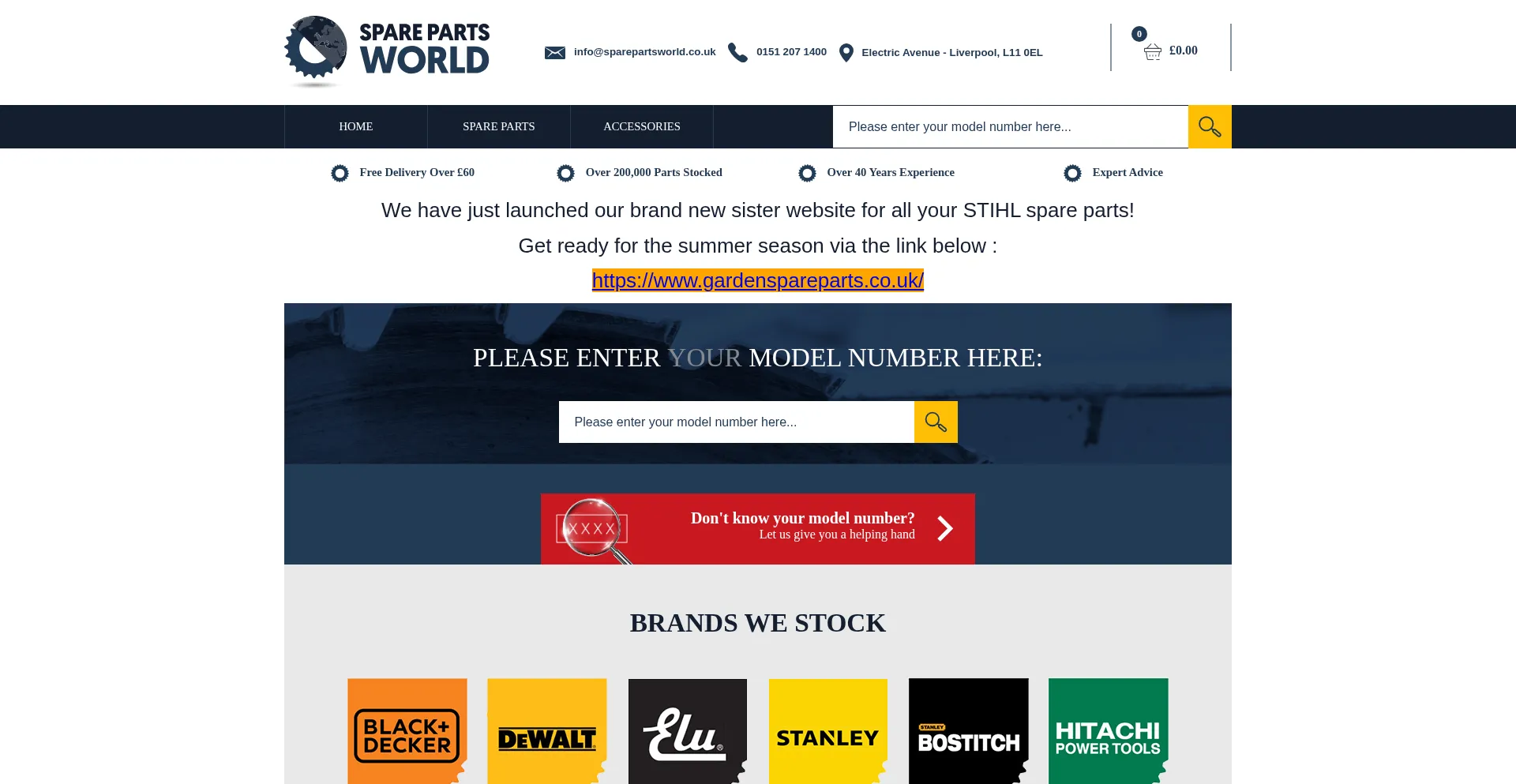 Website screenshot of Sparepartsworld.co.uk