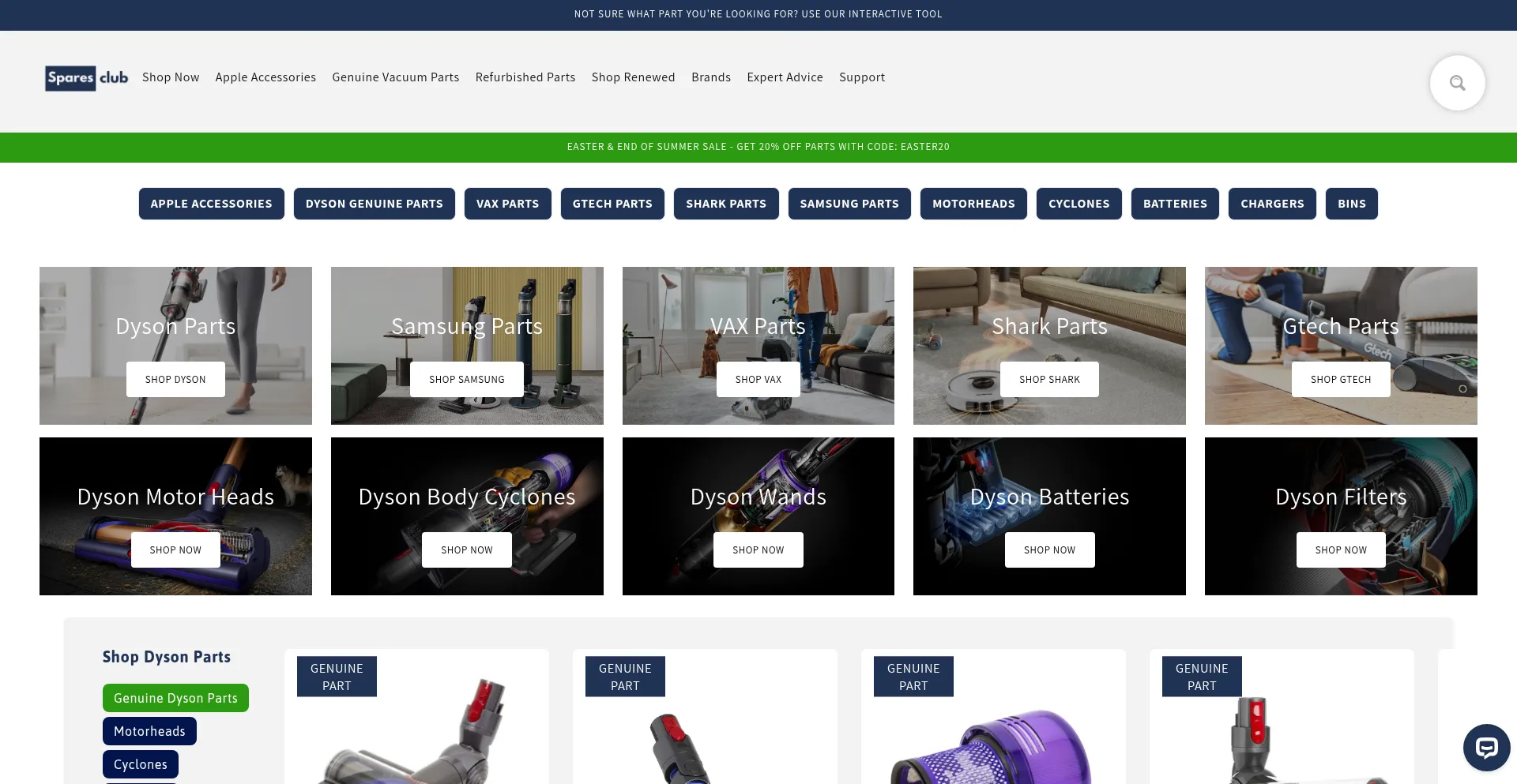 Website screenshot of Sparesclub.co.uk