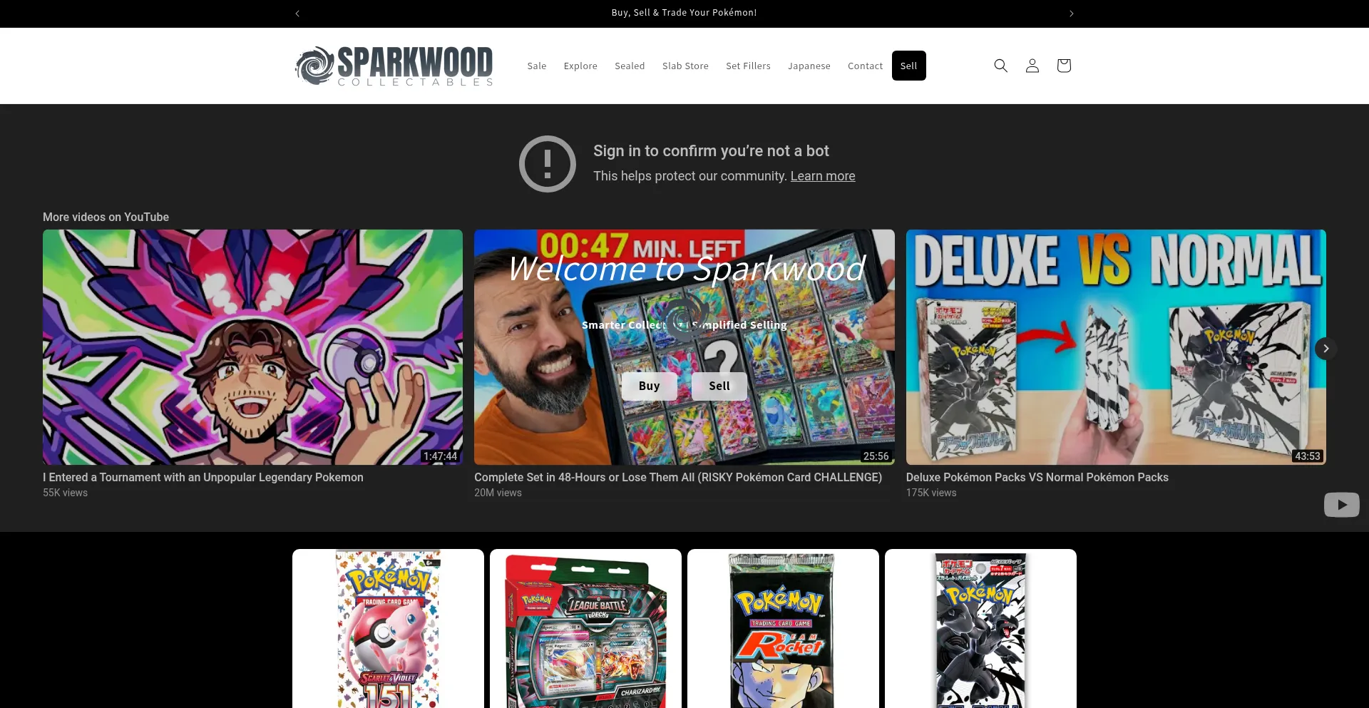 Website screenshot of Sparkwood-collectables.com