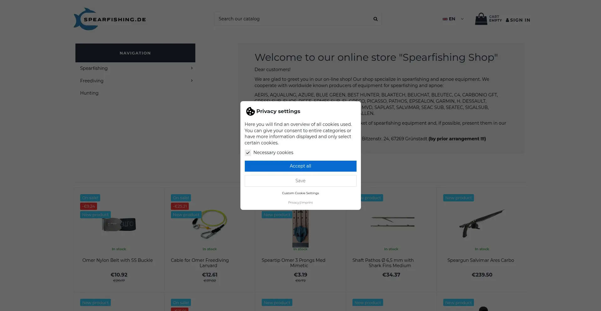 Website screenshot of Spearfishing.de
