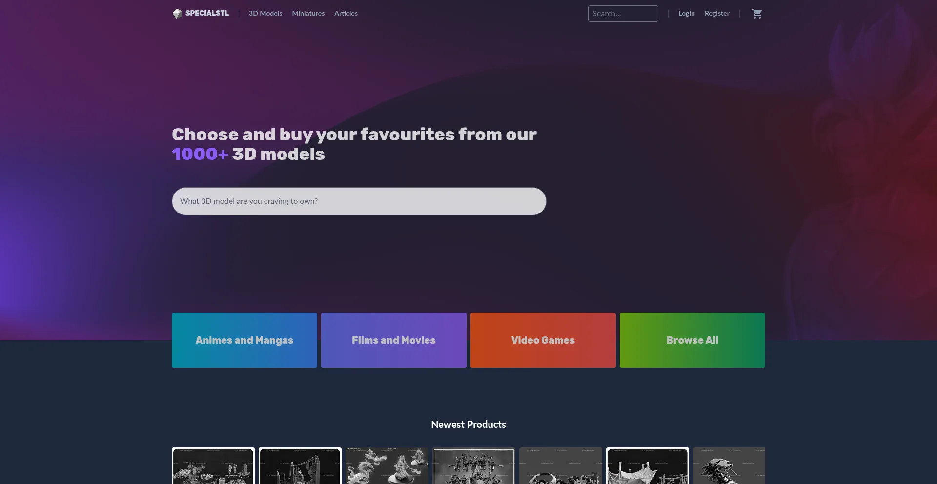 Website screenshot of Specialstl.com