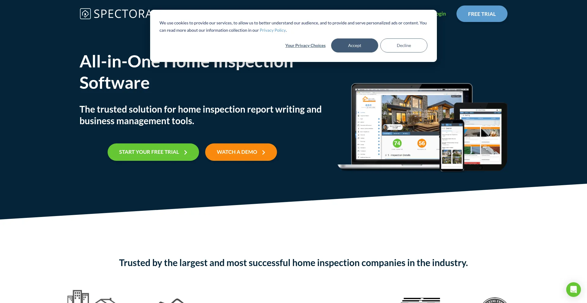 Website screenshot of Spectora.com