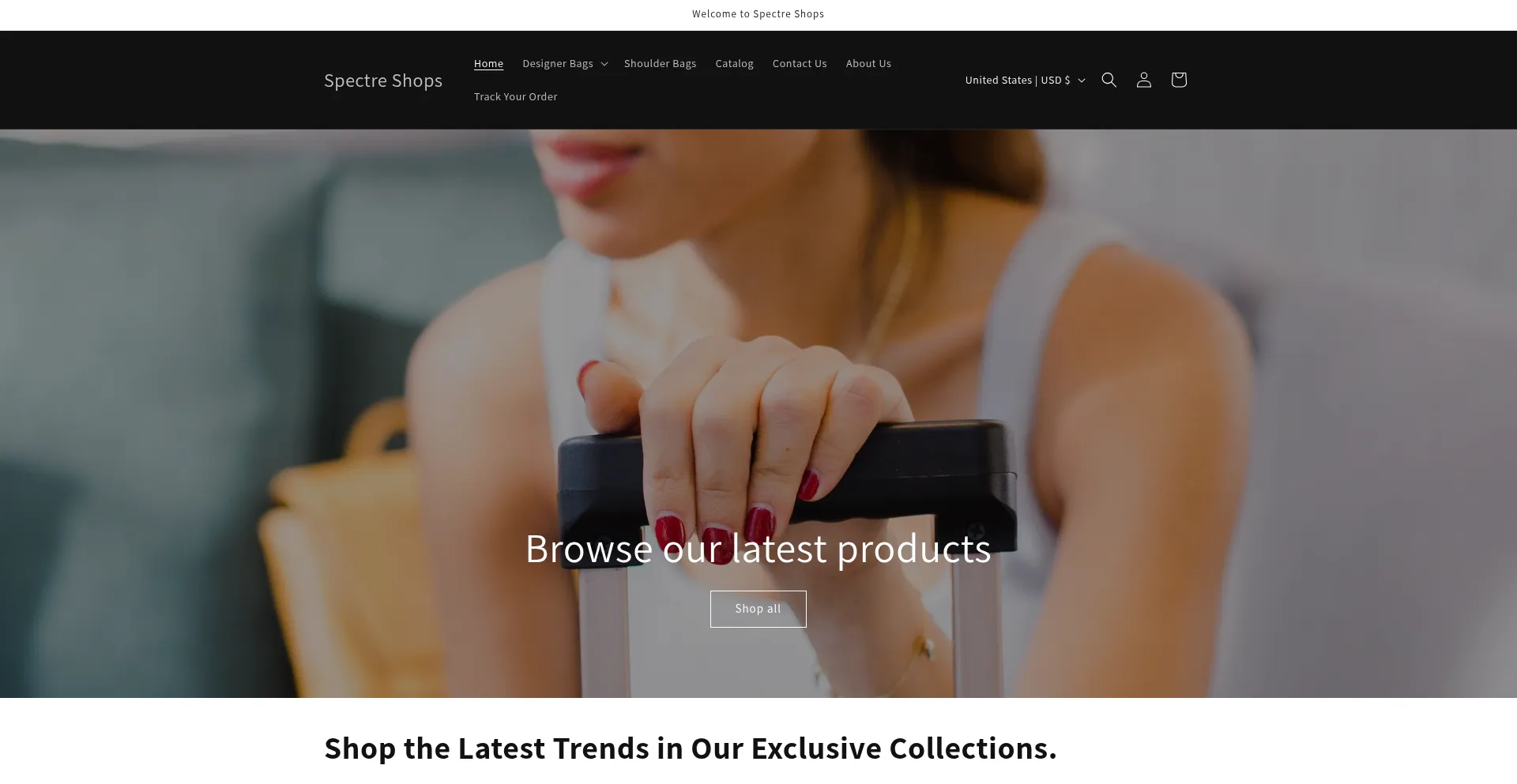 Website screenshot of Spectreshops.myshopify.com