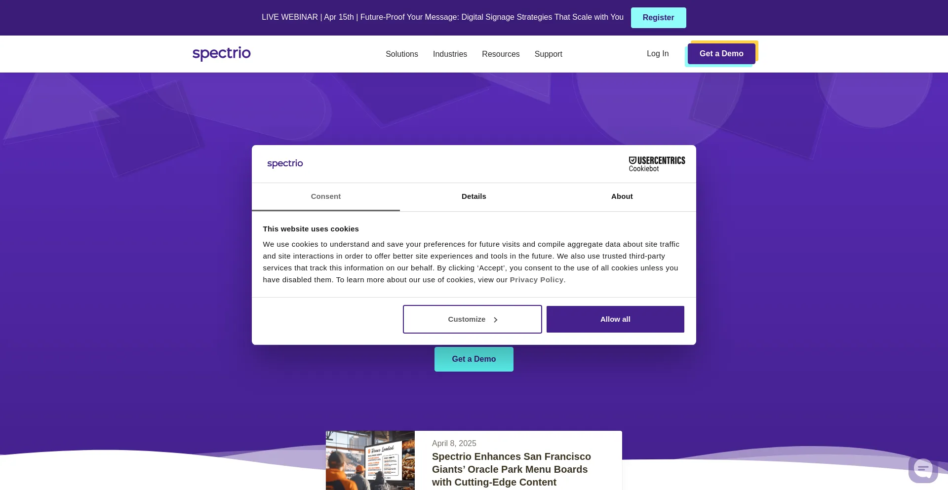 Website screenshot of Spectrio.com