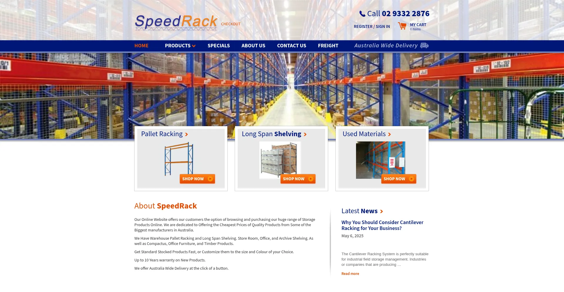 Website screenshot of Speedrack.com.au