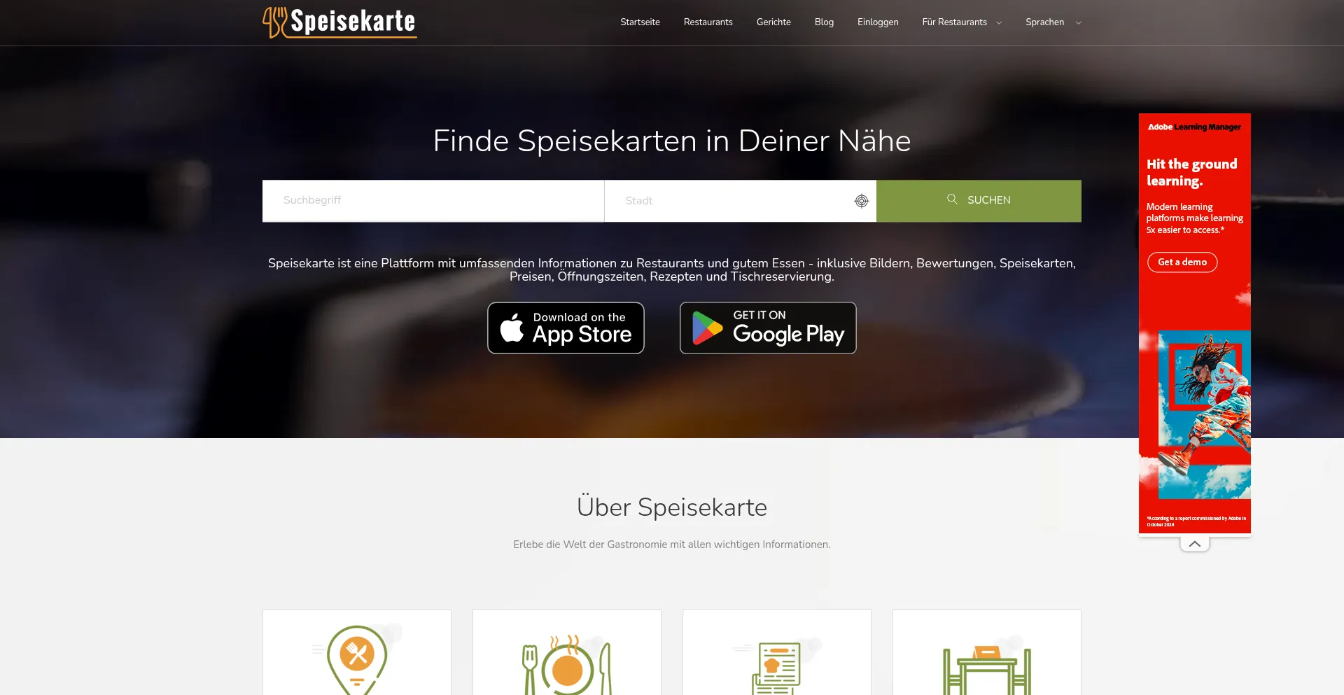 Website screenshot of Speisekarte.menu