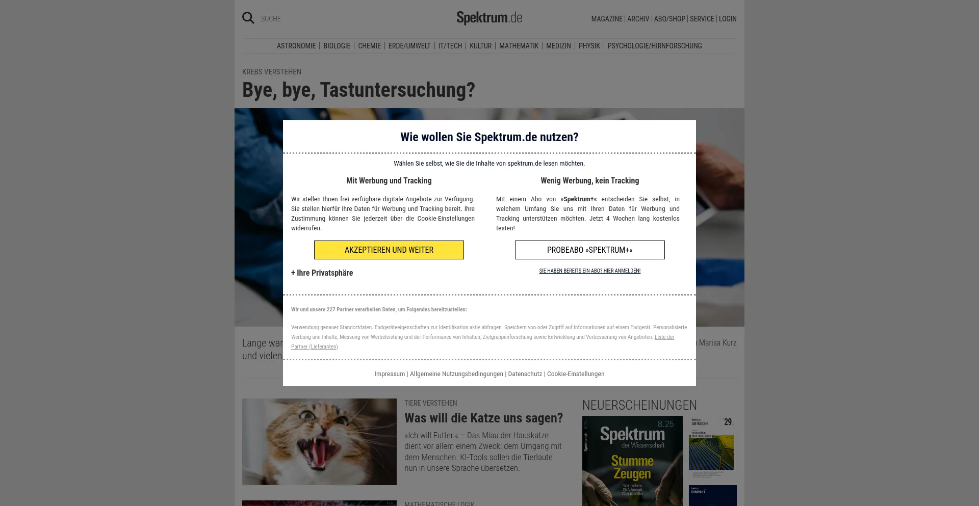 Website screenshot of Spektrum.de