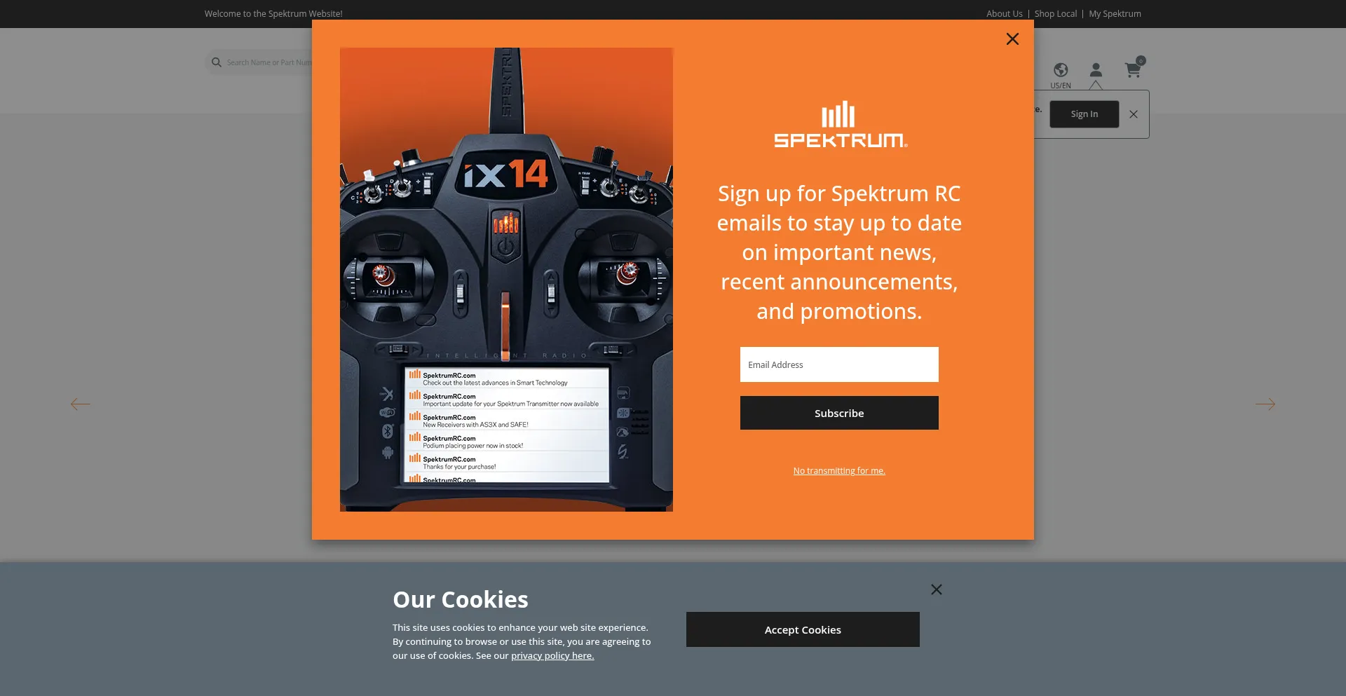 Website screenshot of Spektrumrc.com