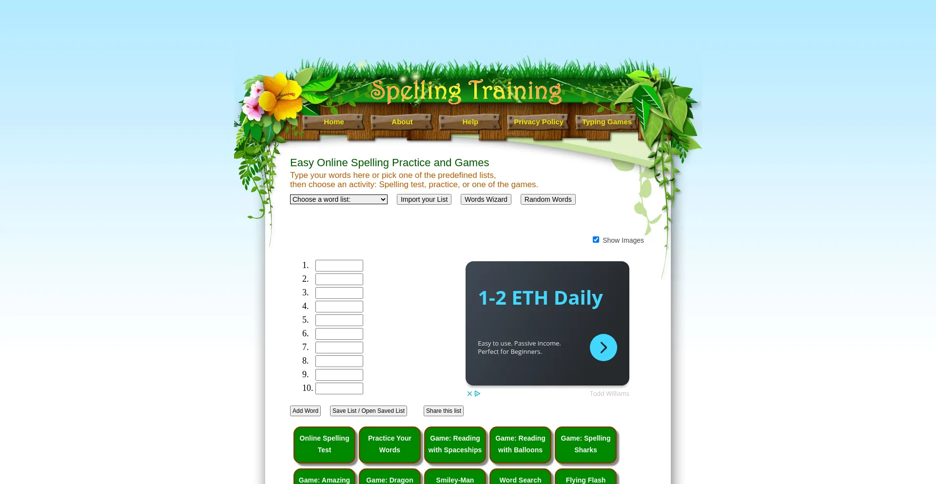Website screenshot of Spellingtraining.com
