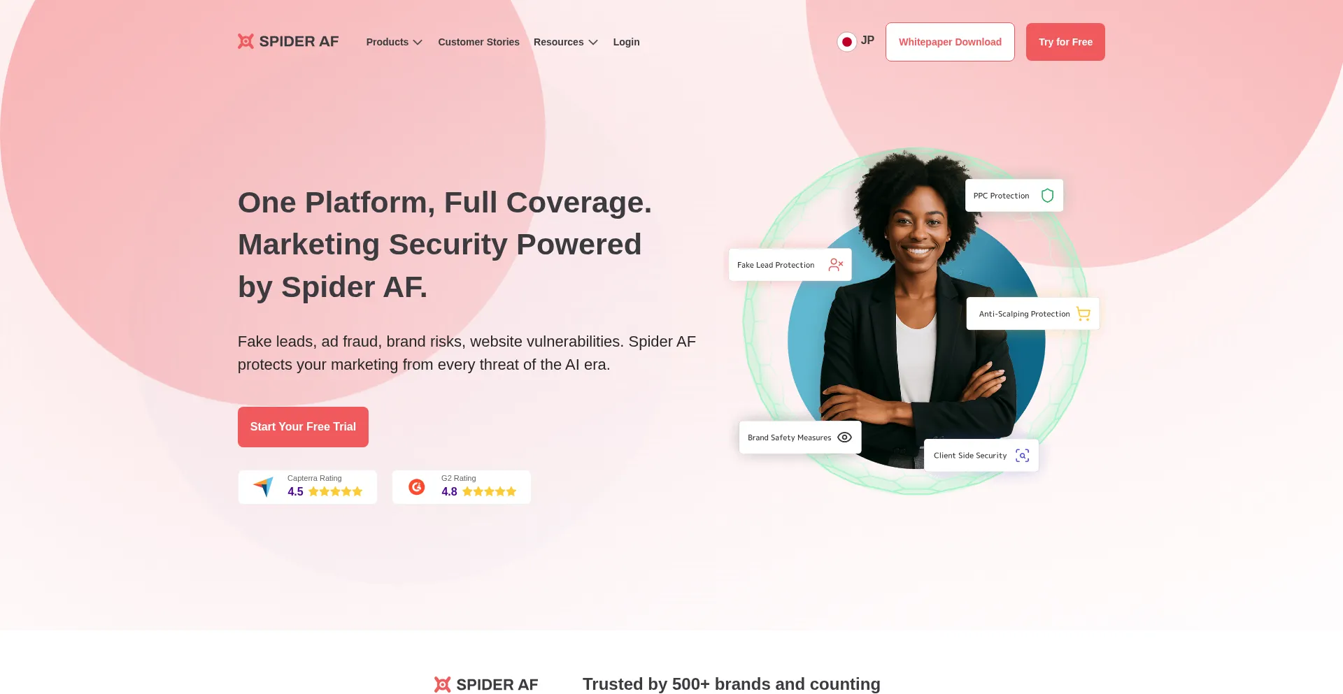 Website screenshot of Spideraf.com