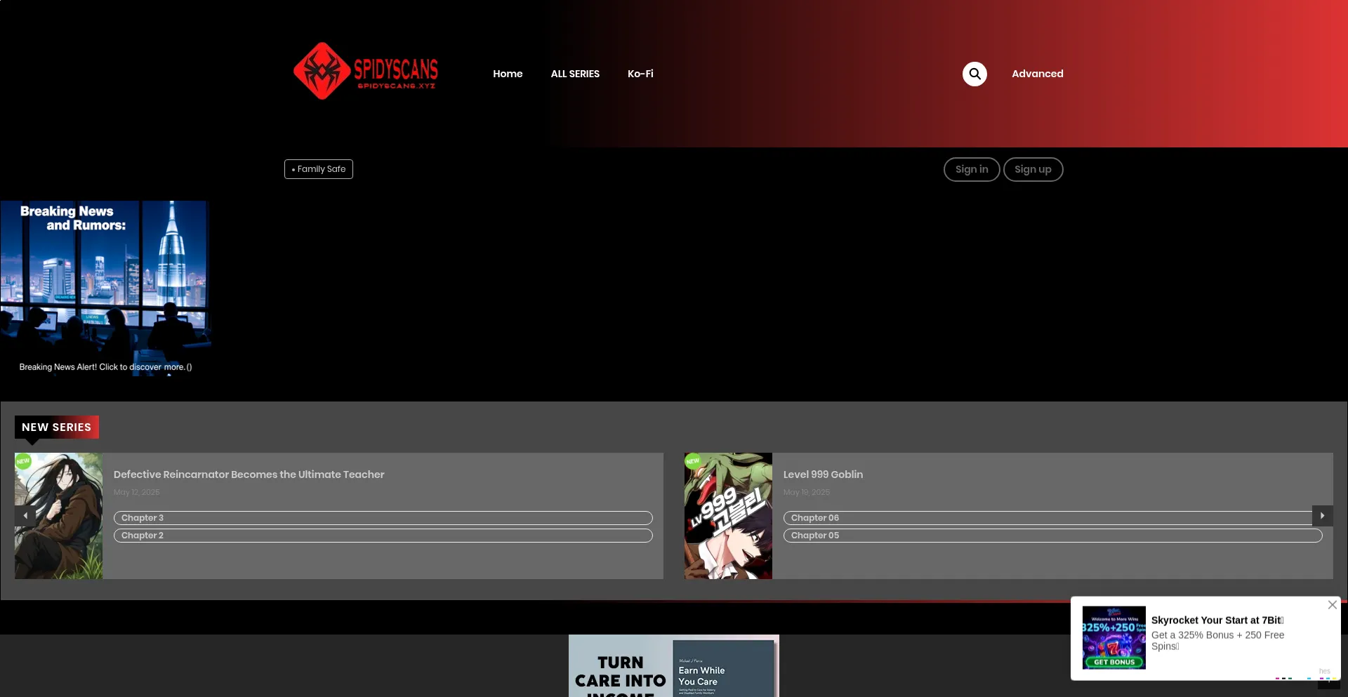 Website screenshot of Spidyscans.xyz