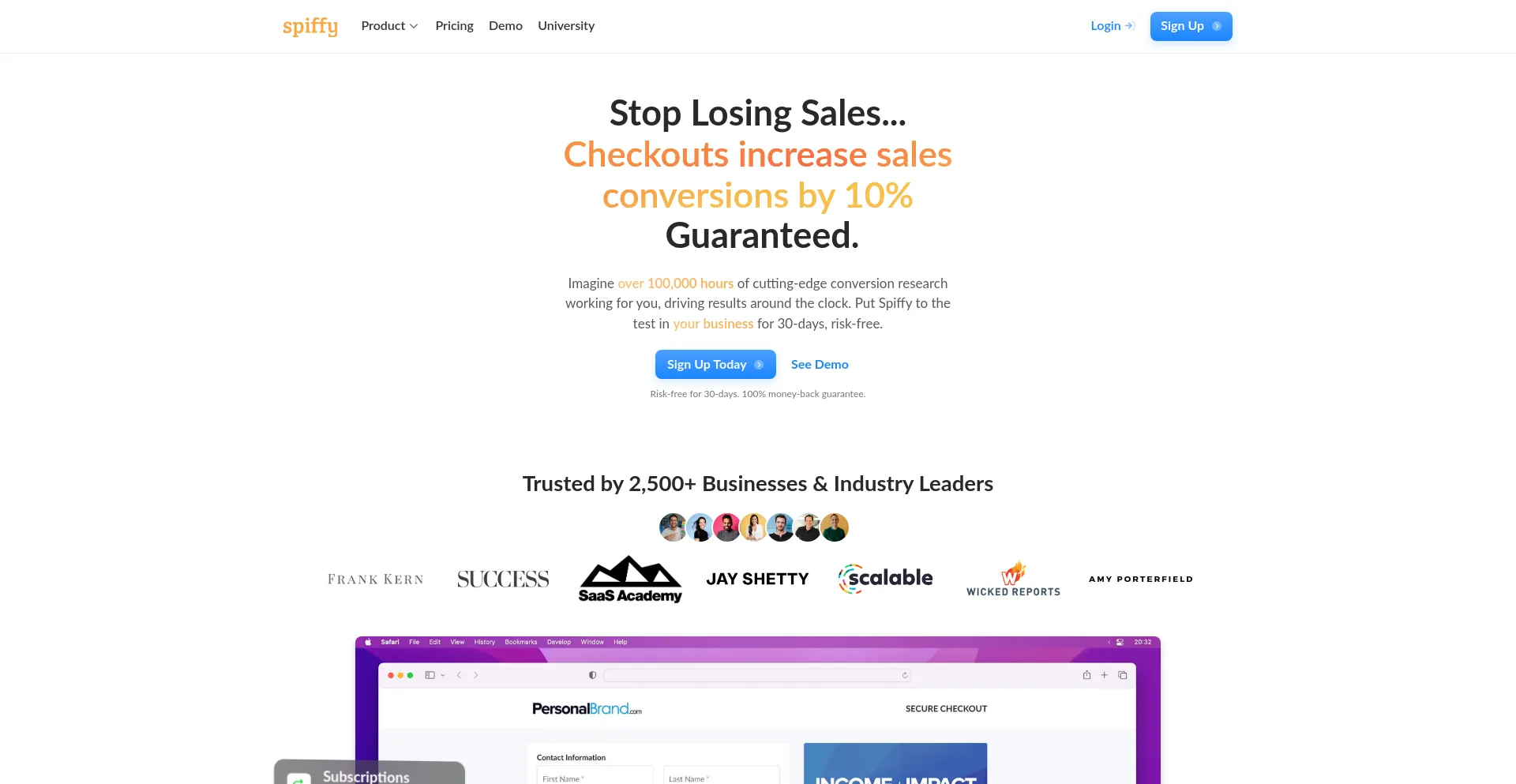 Website screenshot of Spiffy.co