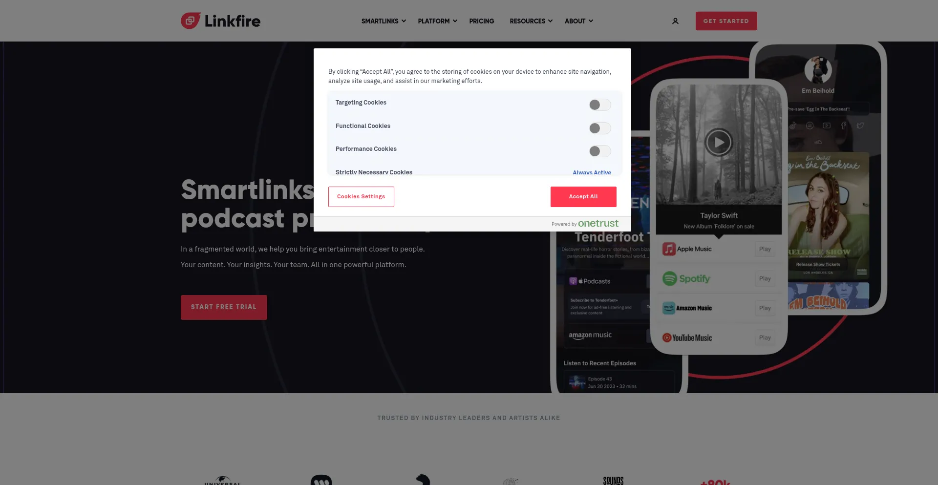 Website screenshot of Spinaltap.lnk.to