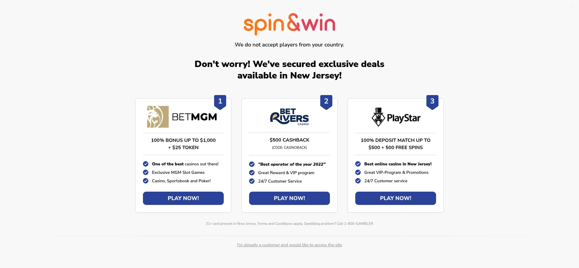 Website screenshot of Spinandwin.com