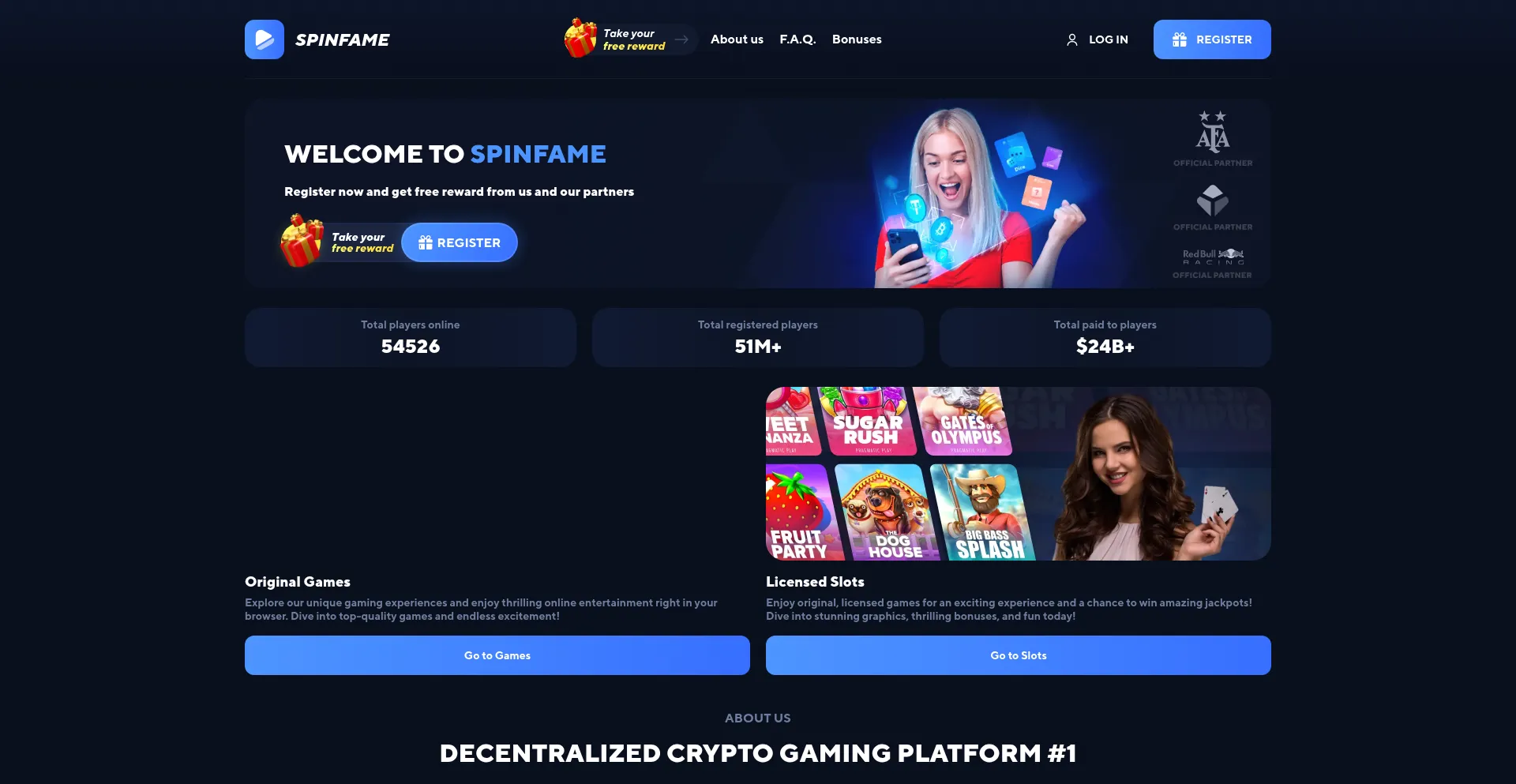 Website screenshot of Spinfame.com