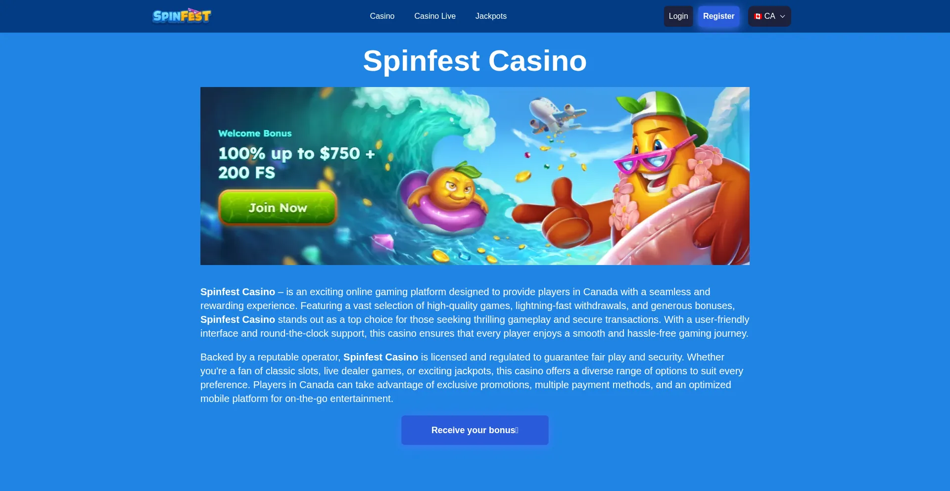 Website screenshot of Spinfest.ca
