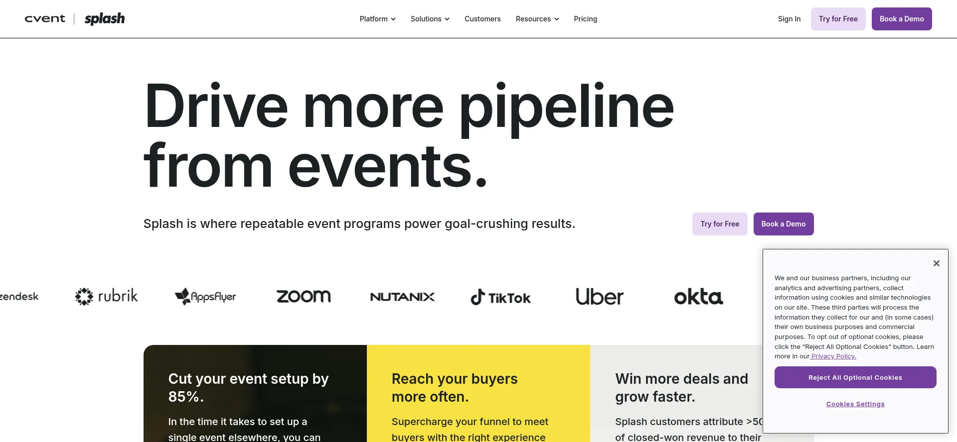 Website screenshot of Splashthat.com