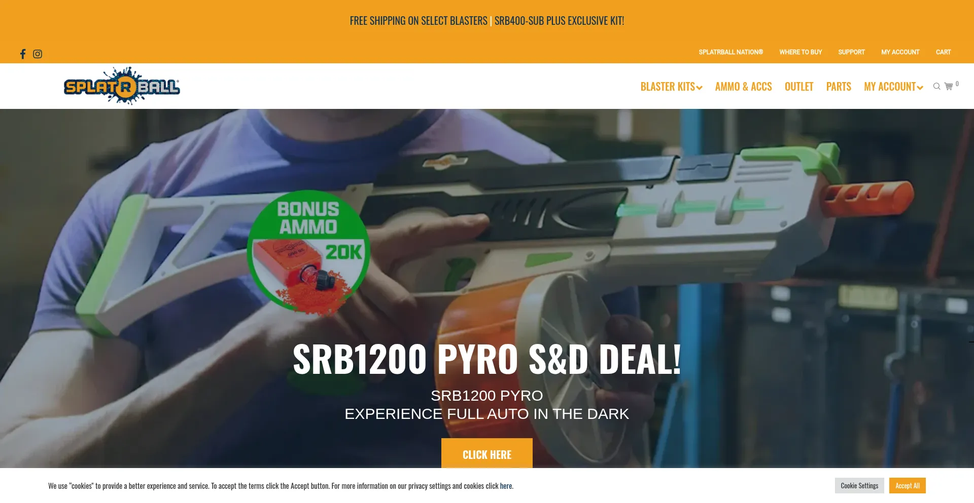 Website screenshot of Splatrball.com