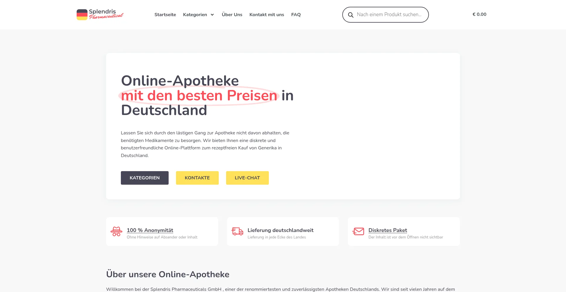 Website screenshot of Splendris-pharmaceuticals.de