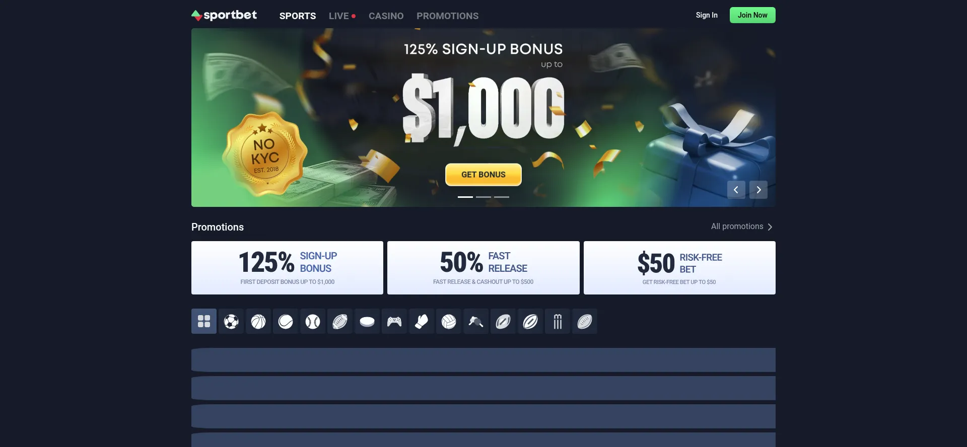 Website screenshot of Sportbet.one