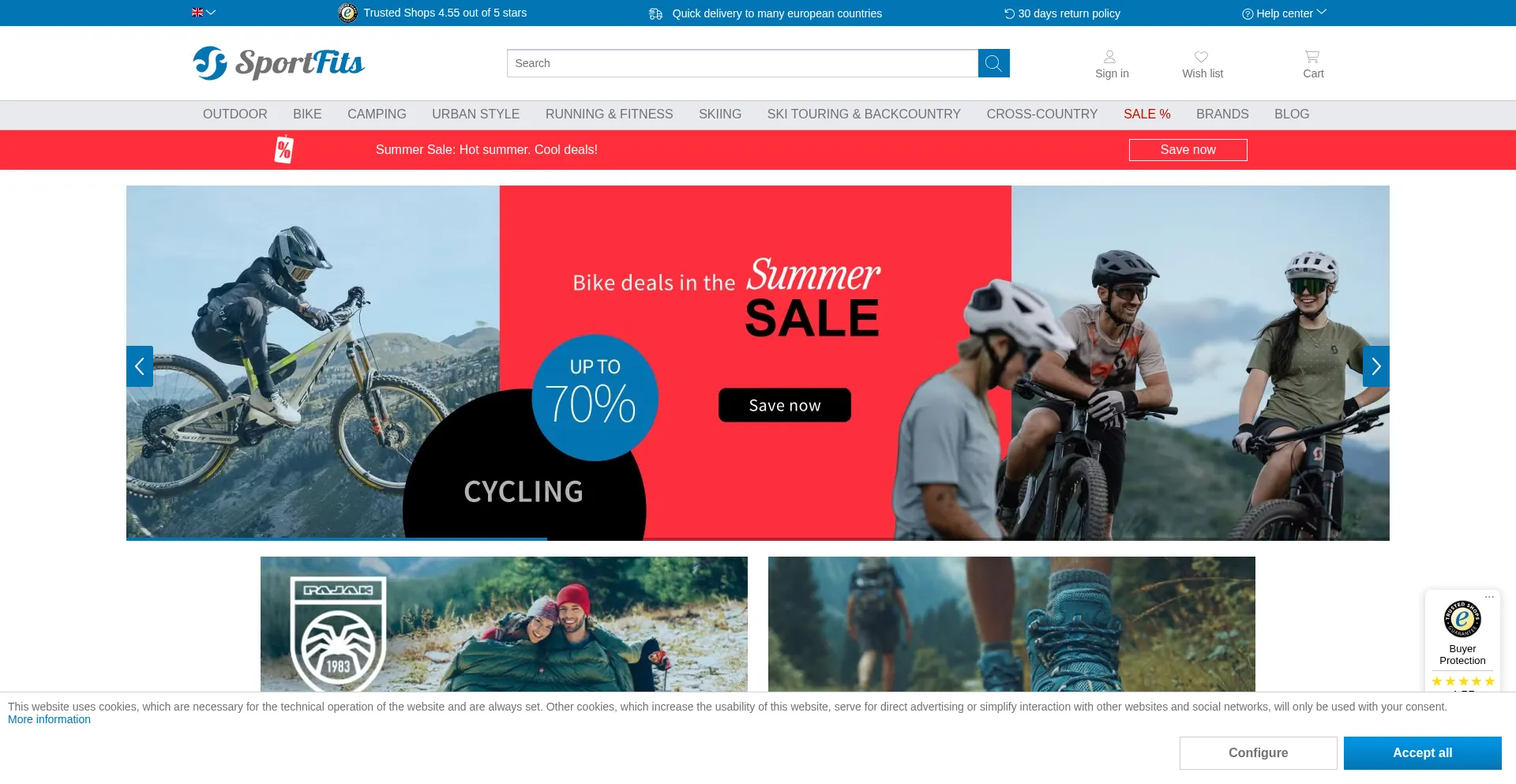 Website screenshot of Sportfits.eu