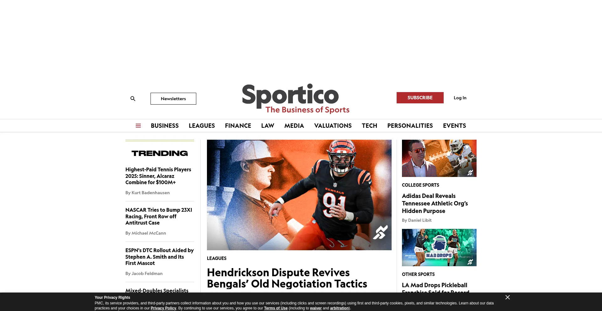 Website screenshot of Sportico.com