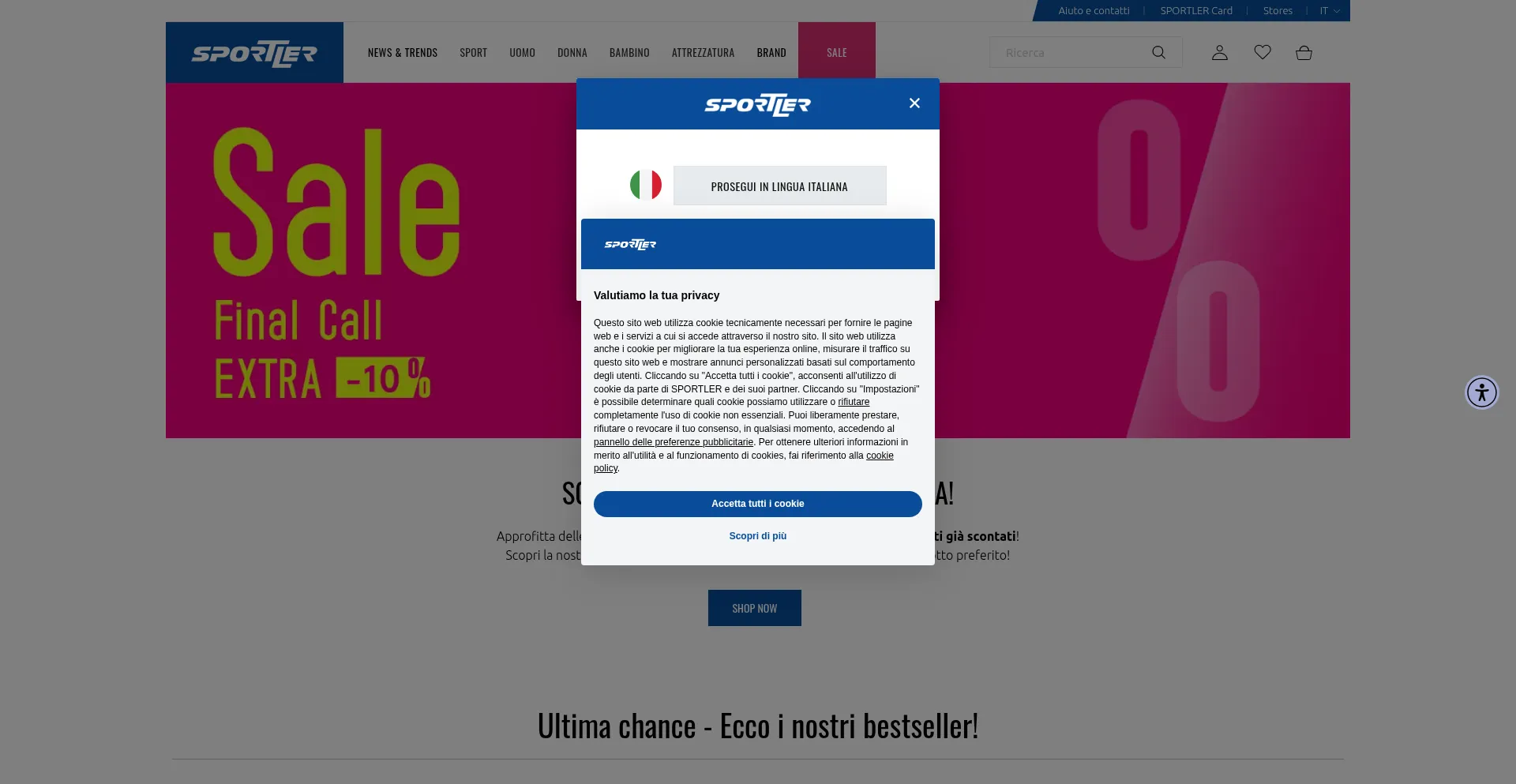 Website screenshot of Sportler.com