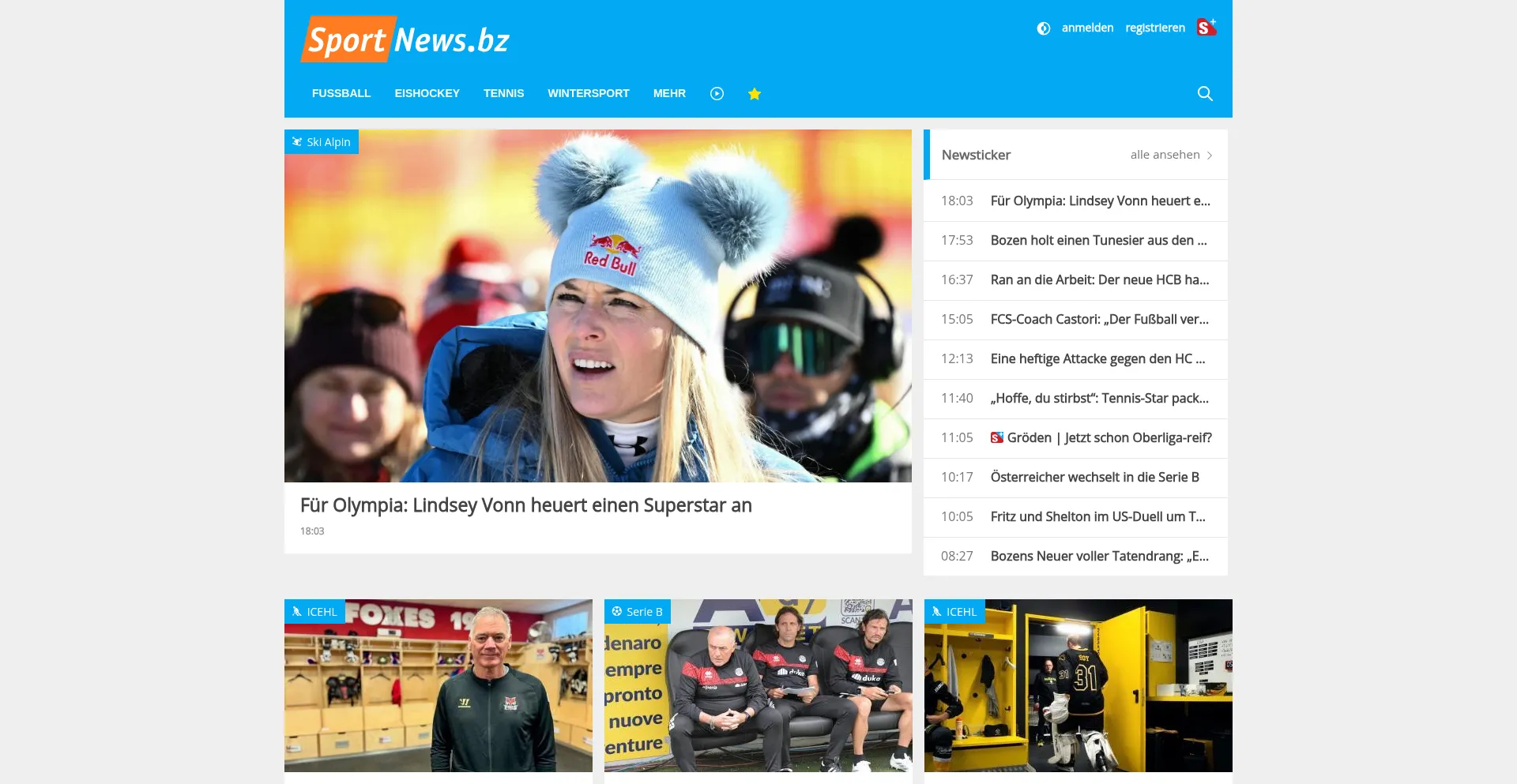 Website screenshot of Sportnews.bz