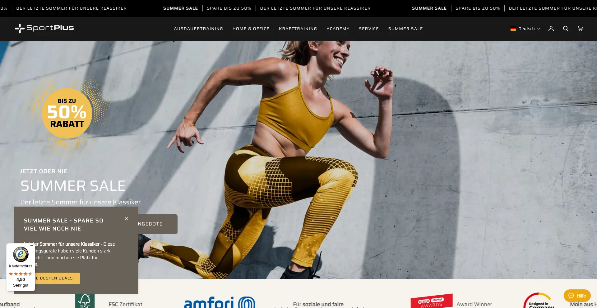 Website screenshot of Sportplus.de