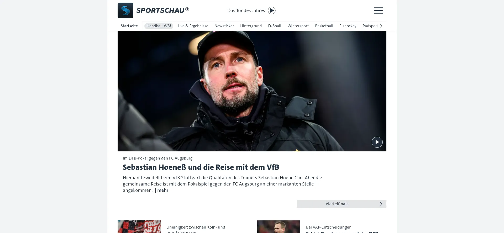 Website screenshot of Sportschau.de