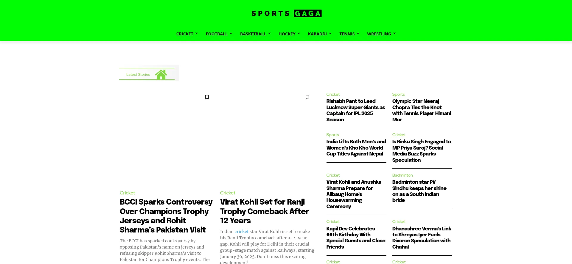 Website screenshot of Sportsgaga.com
