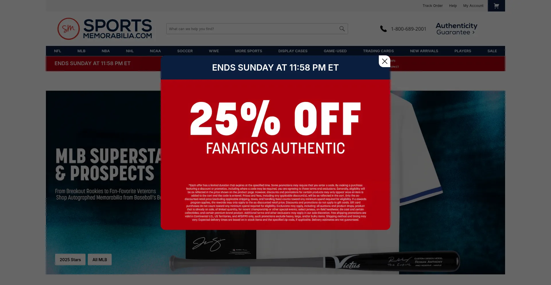 Website screenshot of Sportsmemorabilia.com