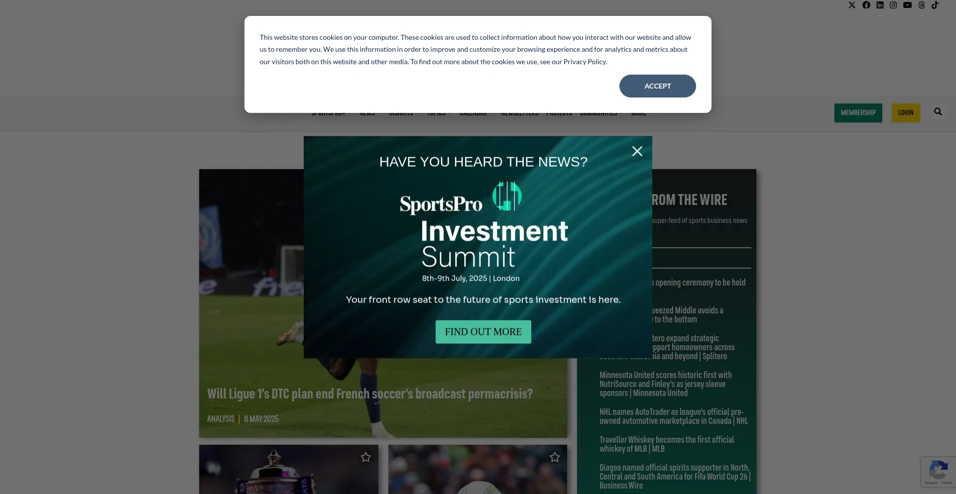 Website screenshot of Sportspro.com