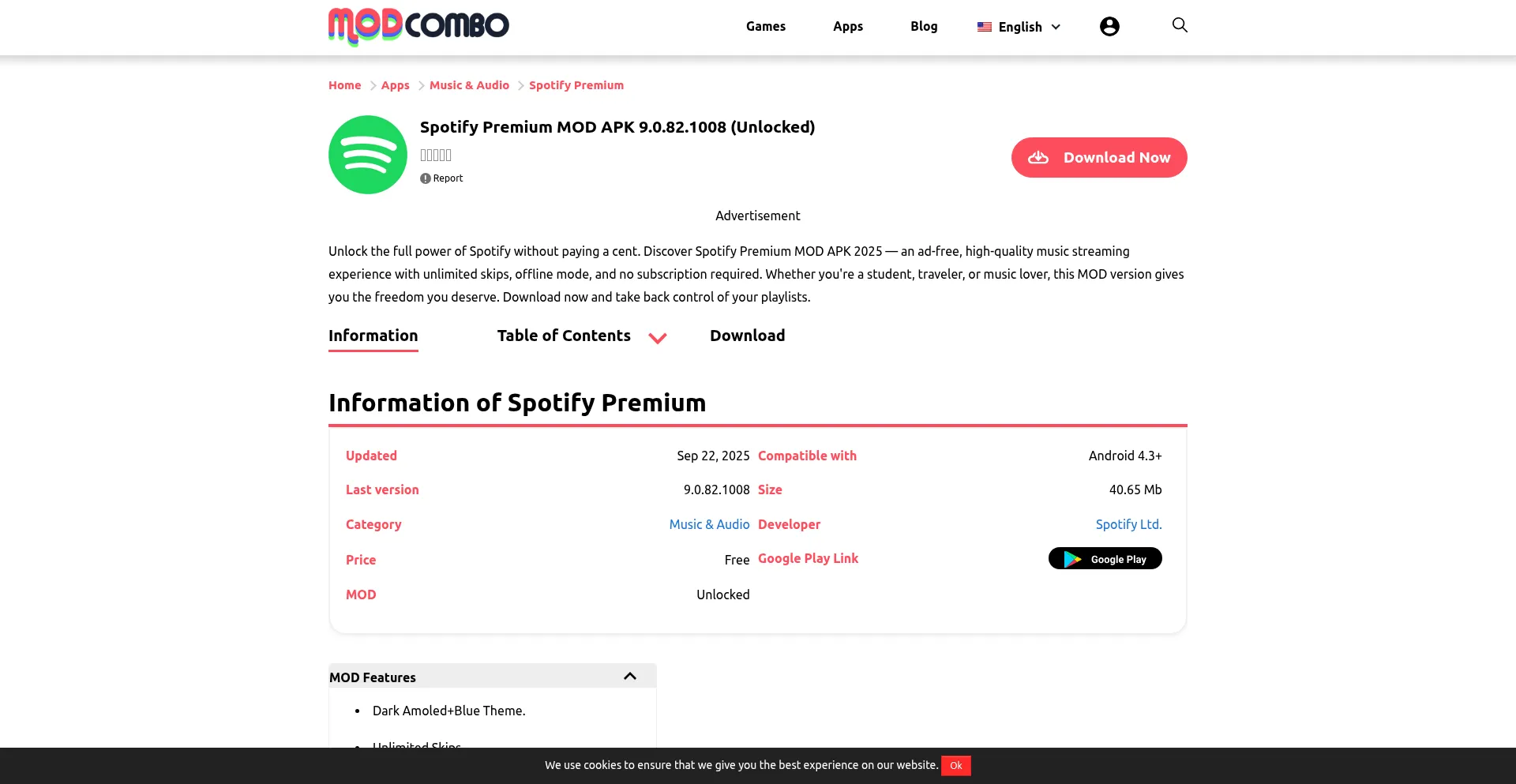 Spotify-premium.modcombo.com Screenshot