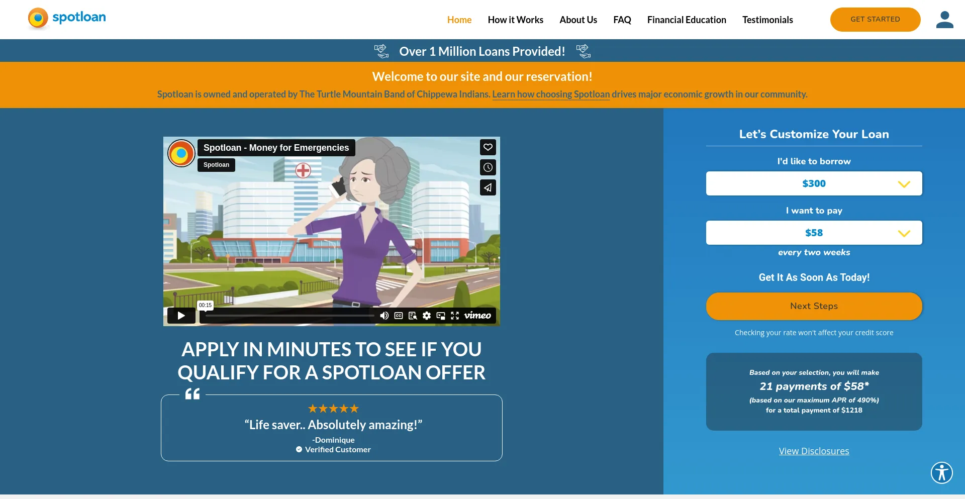 Website screenshot of Spotloan.com