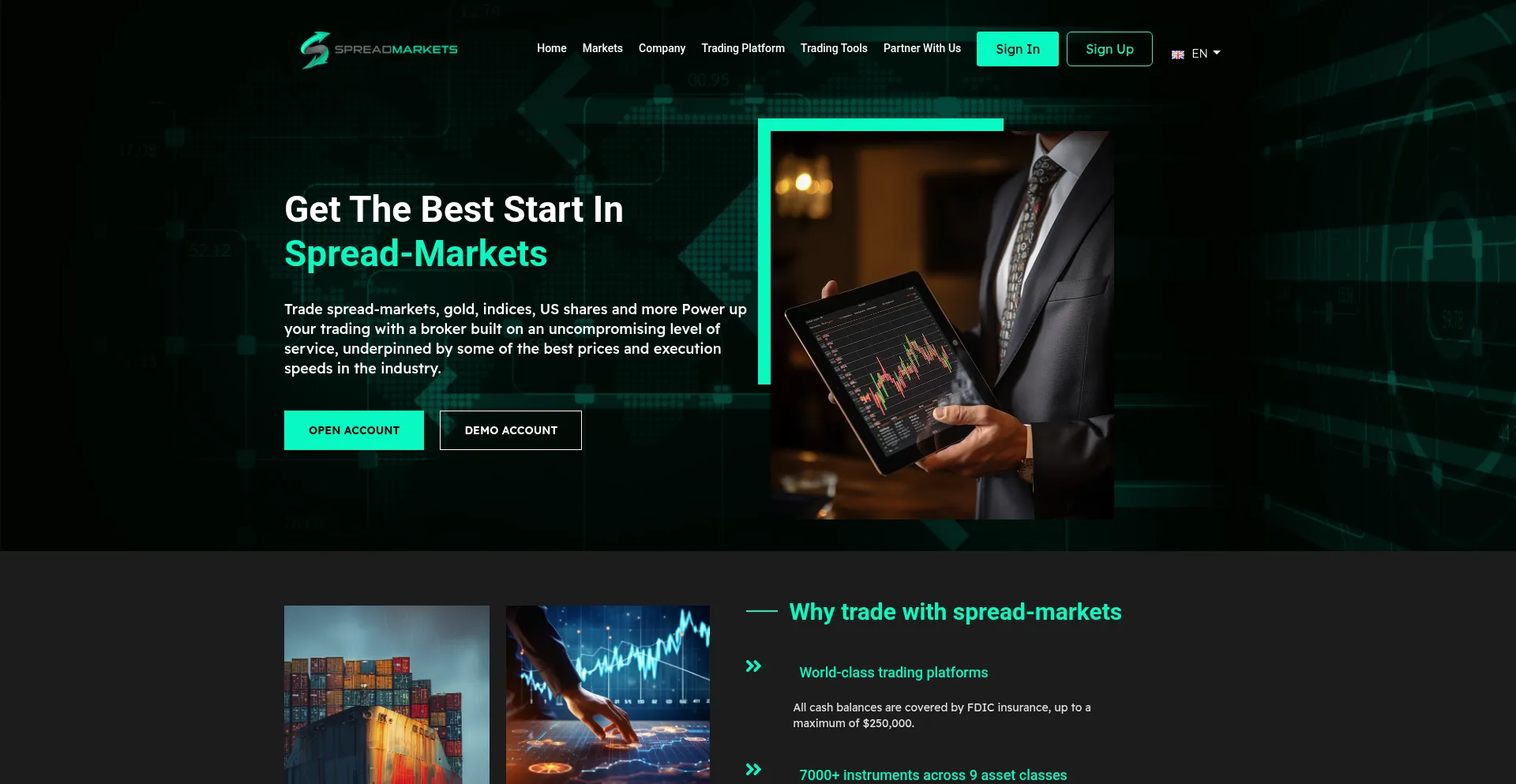 Website screenshot of Spread-markets.com