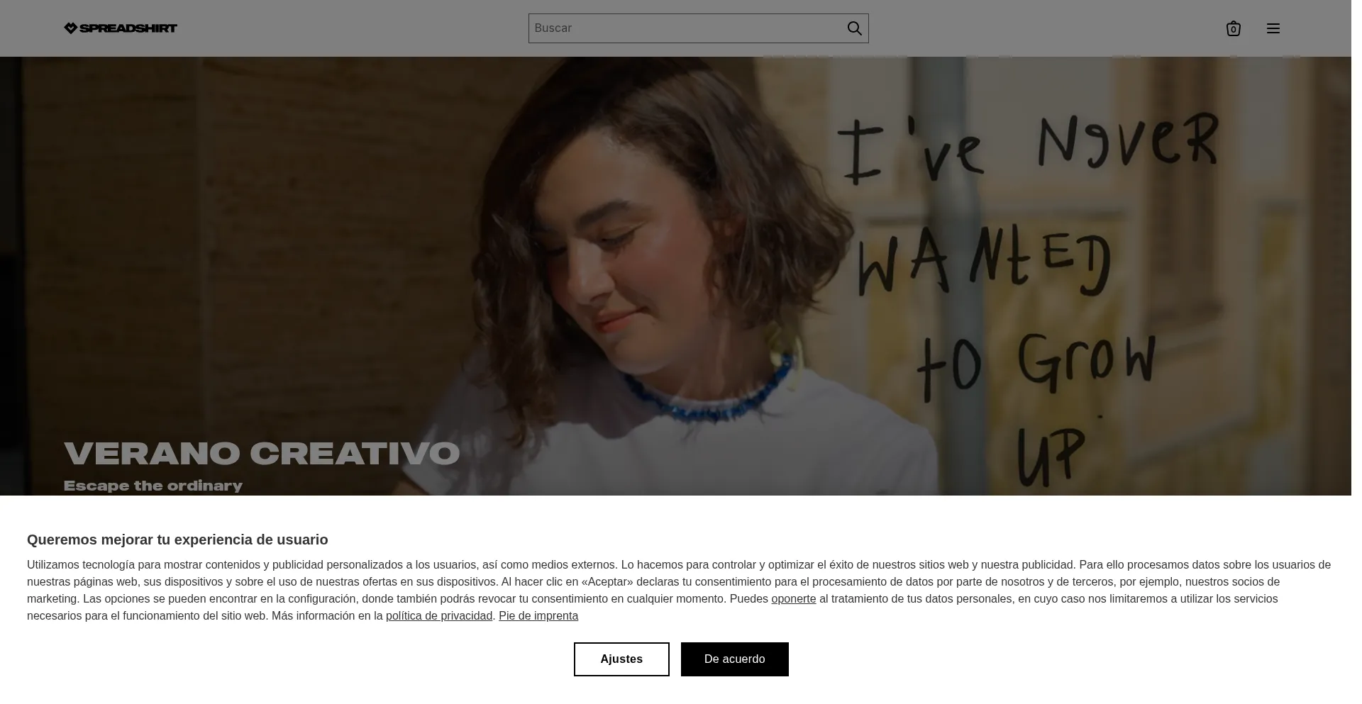 Website screenshot of Spreadshirt.es