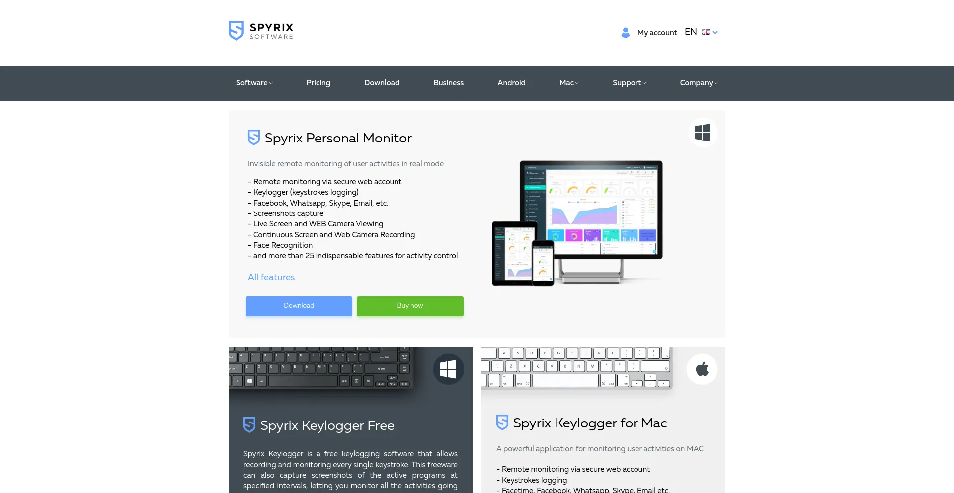 Website screenshot of Spyrix.com