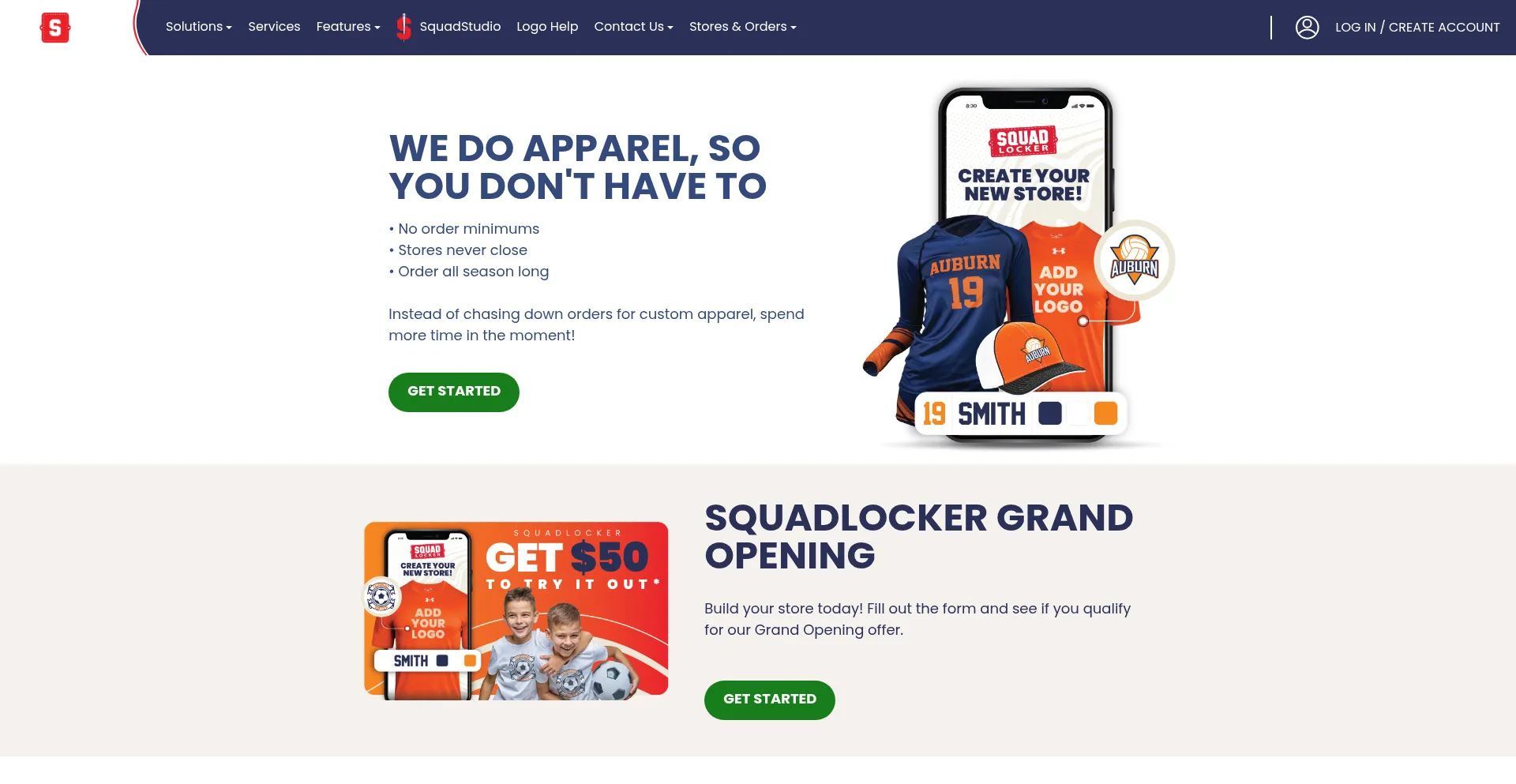 Website screenshot of Squadlocker.com