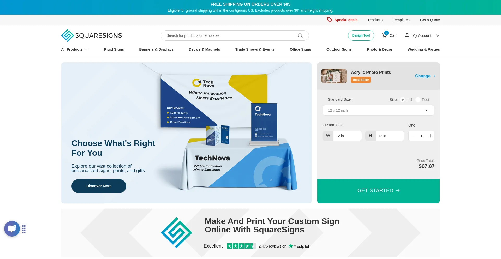 Website screenshot of Squaresigns.com