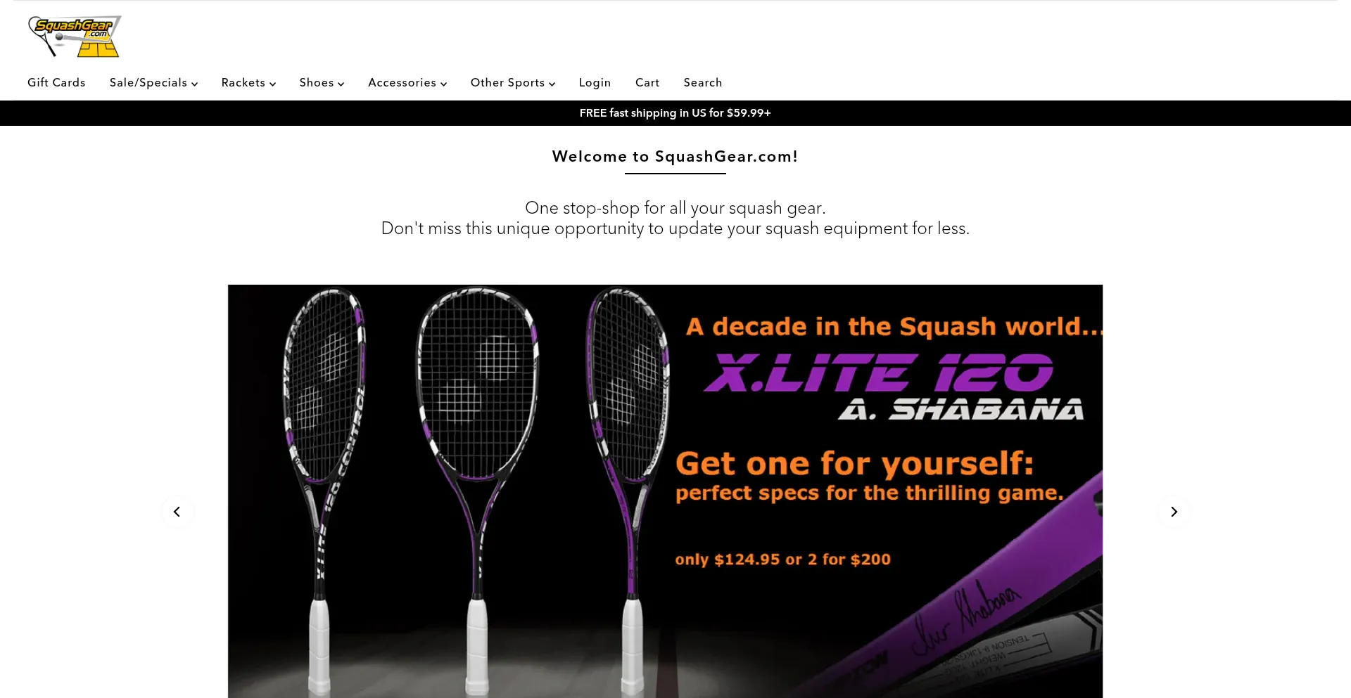 Website screenshot of Squashgear.com