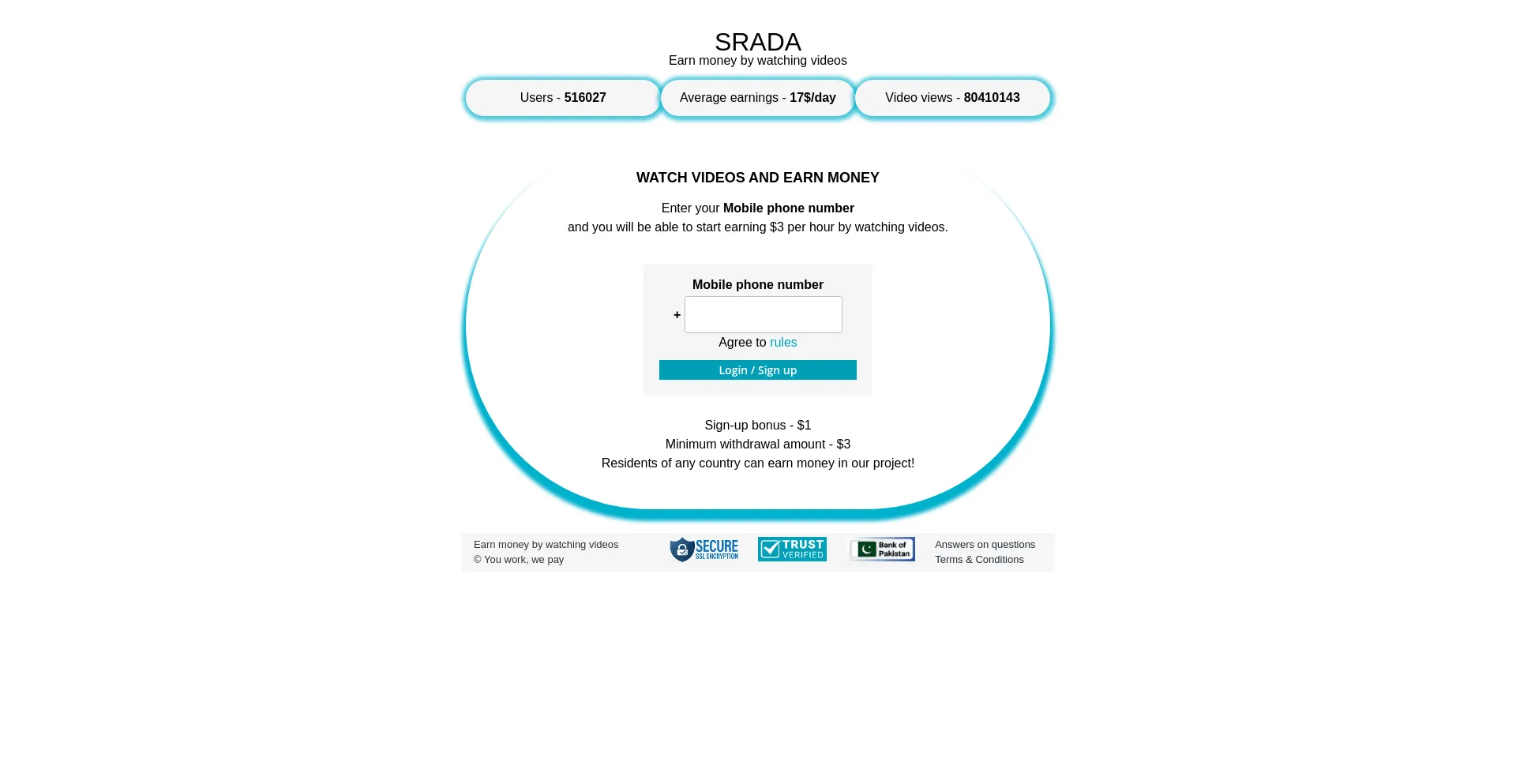 Website screenshot of Srada.pw
