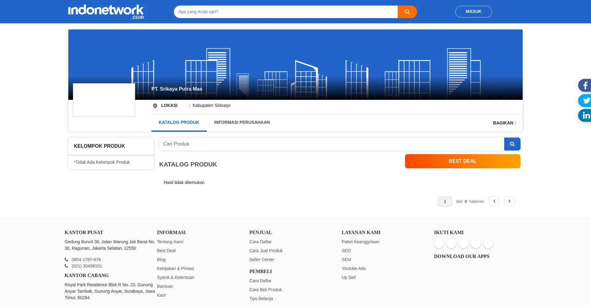 Website screenshot of Srikayaputramas.indonetwork.co.id