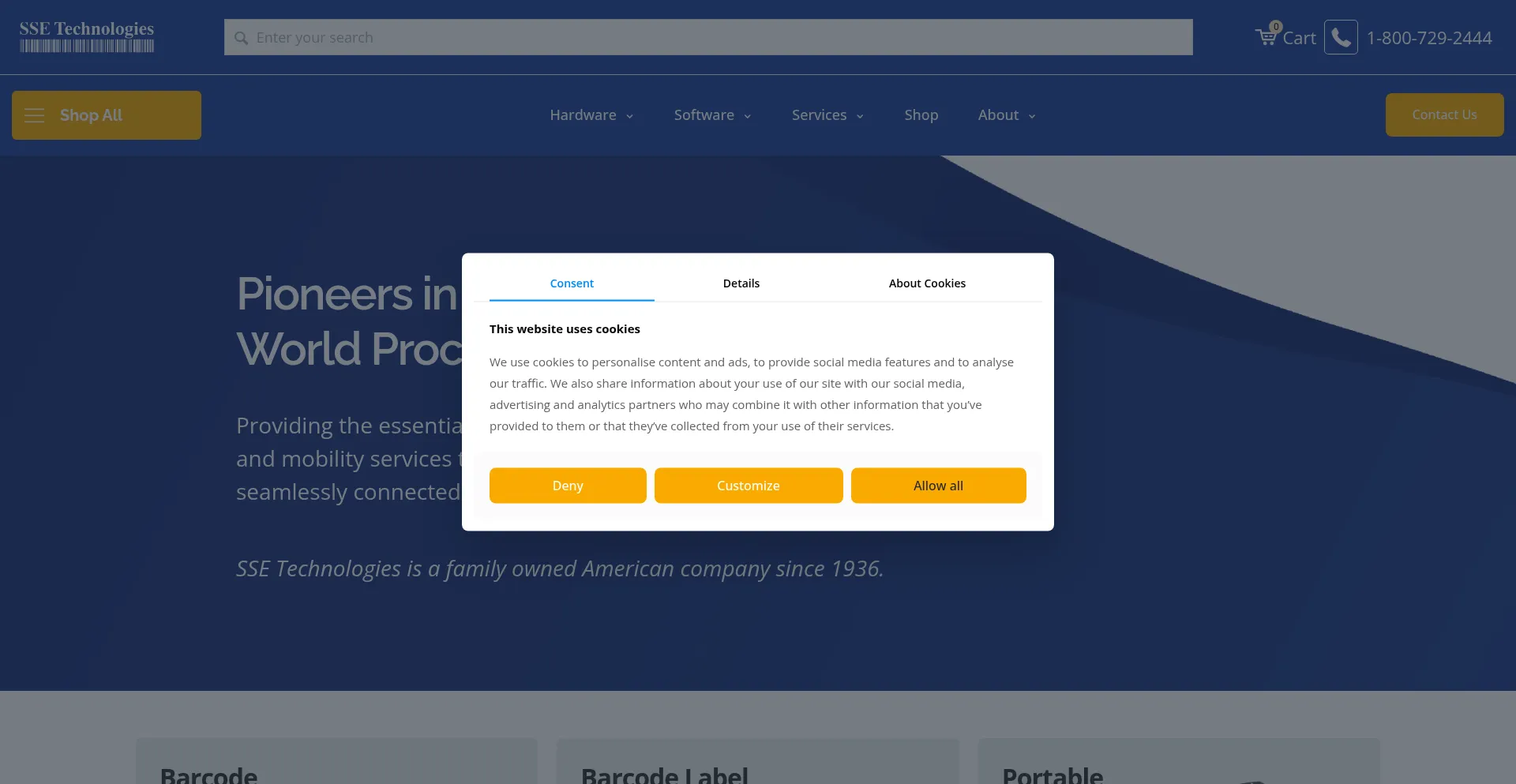 Website screenshot of Ssetechnologies.com