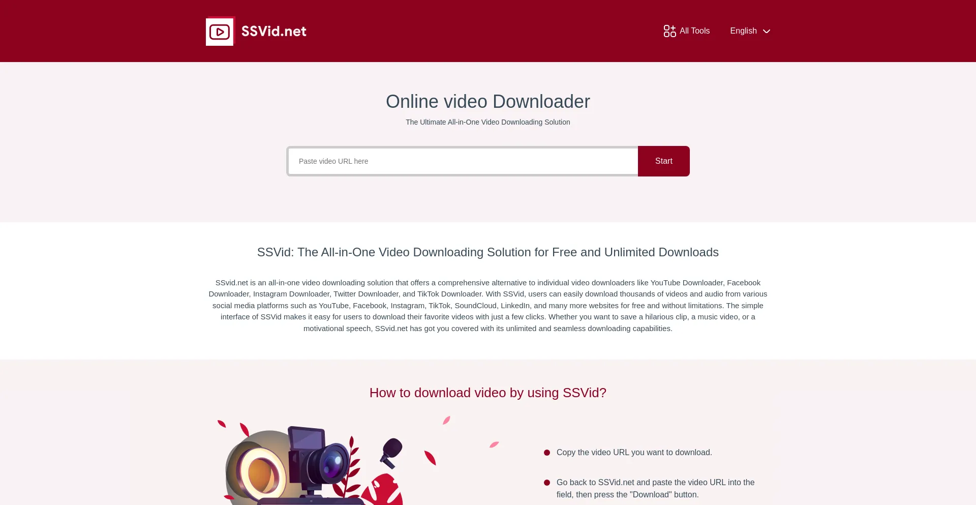 Website screenshot of Ssvid.net