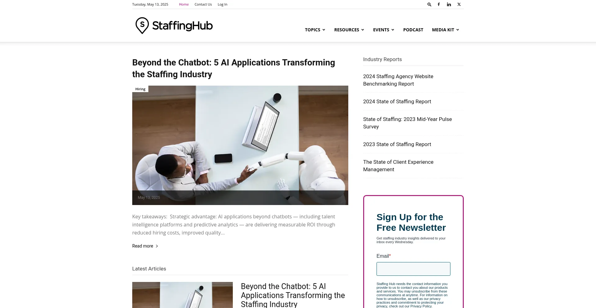 Website screenshot of Staffinghub.com