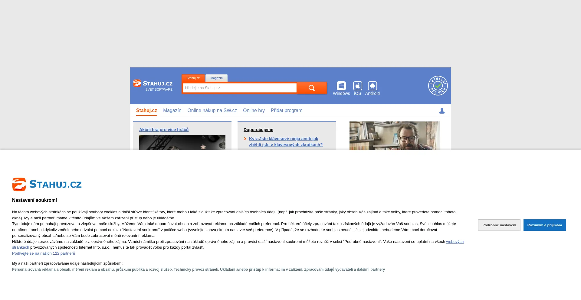 Website screenshot of Stahuj.cz